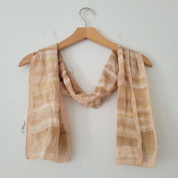 Pierre Cardin 100% Silk Scarf Made in France Beige/Pink - Picture 1 of 6